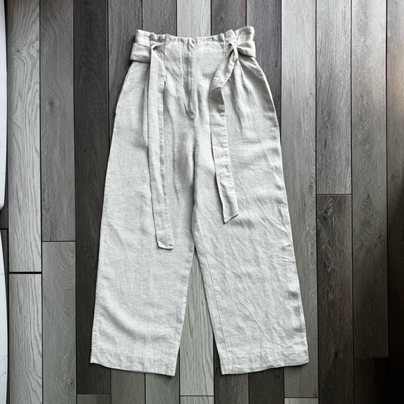 Zara Women’s Linen High-Waisted Cream Wide-Leg Pants With Belt | Size: Small - Picture 1 of 7